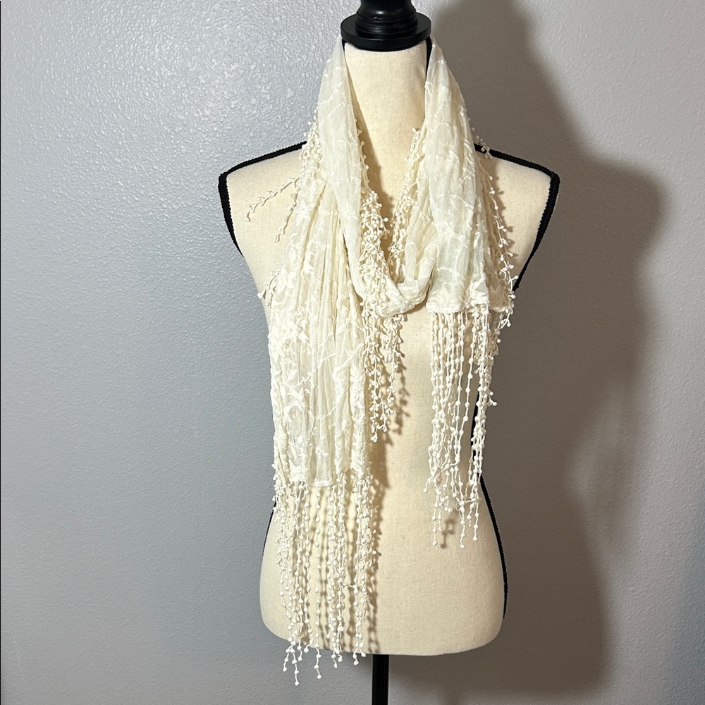 Maurices Elegant Cream Lace Scarf with Fringe